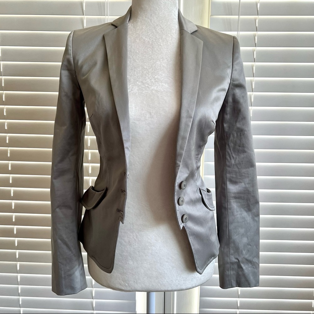Sisley Blazer Size 38 XS Women Light Grey Solid Slim Fit Lined Career Jacket